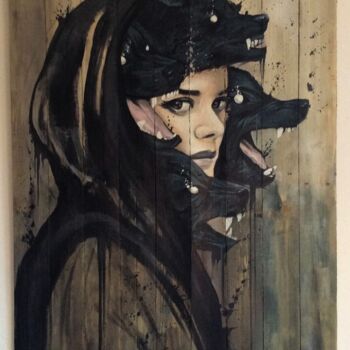 Painting titled "la femme aux loups…" by Elisee Skayzoo, Original Artwork, Spray paint