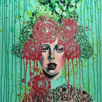 Картина под названием "La Dame au chat vert" - Élise Poinsenot, Подлинное произведение искусства
