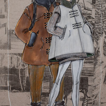 Drawing titled "Promenade en amoure…" by Elisabeth Tiffon (Eli TIFFON CUENCA), Original Artwork, Marker