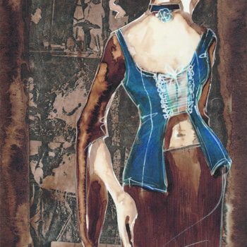 Dessin intitulée "Cécile au César" par Elisabeth Tiffon (Eli TIFFON CUENCA), Œuvre d'art originale, Encre