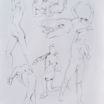 Disegno intitolato "Composition nus l'a…" da Elisabeth Tiffon (Eli TIFFON CUENCA), Opera d'arte originale, Biro