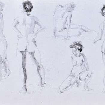 Dibujo titulada "Composition nues la…" por Elisabeth Tiffon (Eli TIFFON CUENCA), Obra de arte original, Bolígrafo