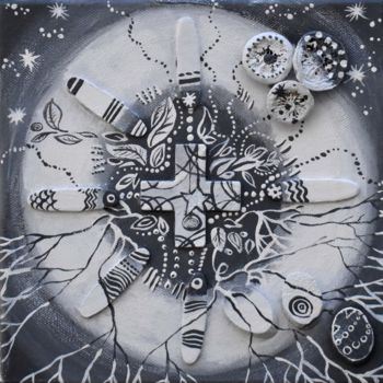 Collagen mit dem Titel "Cosmos II" von Elisabeth Tiffon (Eli TIFFON CUENCA), Original-Kunstwerk, Acryl