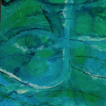 Painting titled "Blue in green" by Elitrompe, Original Artwork, Oil Mounted on Wood Stretcher frame