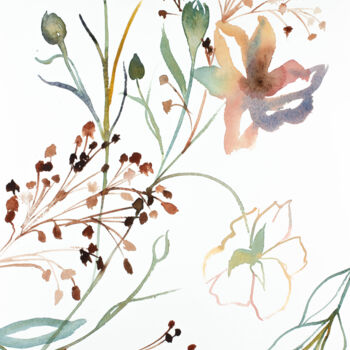 Картина под названием "Floral No. 3" - Elizabeth Becker, Подлинное произведение искусства, Акварель