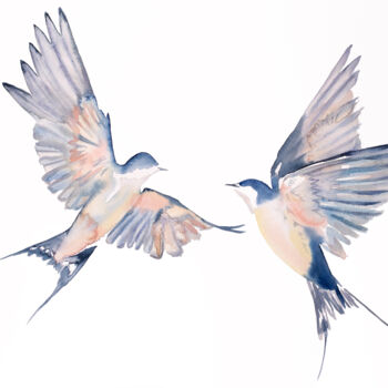 Ζωγραφική με τίτλο "Swallows in Flight…" από Elizabeth Becker, Αυθεντικά έργα τέχνης, Ακουαρέλα