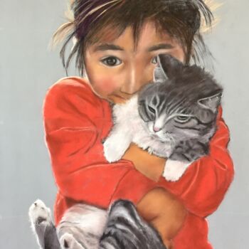 Dessin intitulée "La petite fille aux…" par Elizabeth Estienne, Œuvre d'art originale, Pastel Monté sur Carton
