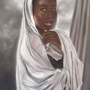 Disegno intitolato "Belle africaine en…" da Elizabeth Estienne, Opera d'arte originale, Pastello Montato su Cartone