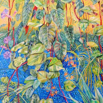 "Jungle  Tetrachroma…" başlıklı Tablo Elizabeth Sadler tarafından, Orijinal sanat, Petrol Ahşap Sedye çerçevesi üzerine mont…