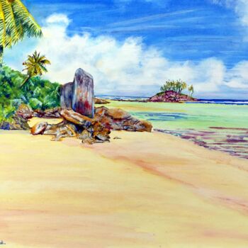 Peinture intitulée "Island Idyll" par Elizabeth Sadler, Œuvre d'art originale, Huile Monté sur Autre panneau rigide