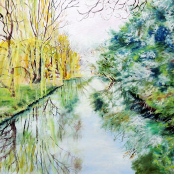 Malerei mit dem Titel "Spring Willows and…" von Elizabeth Sadler, Original-Kunstwerk, Öl Auf Keilrahmen aus Holz montiert