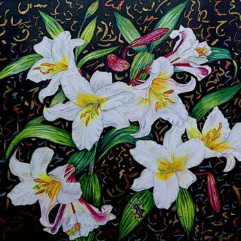 Картина под названием "Lillies Still Life" - Elizabeth Sadler, Подлинное произведение искусства, Акварель