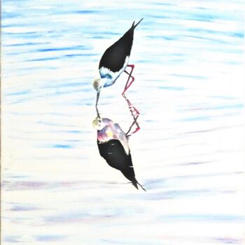 Ζωγραφική με τίτλο "Black-winged Stilt…" από Elizabeth Sadler, Αυθεντικά έργα τέχνης, Λάδι Τοποθετήθηκε στο Ξύλινο φορείο σκ…