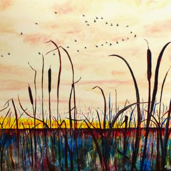 제목이 "Wild Wings"인 미술작품 Elizabeth Sadler로, 원작, 기름 나무 들것 프레임에 장착됨