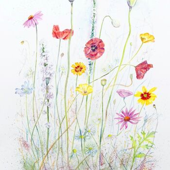 Painting titled "Meadow Wild Flowers" by Elizabeth Sadler, Original Artwork, Watercolor