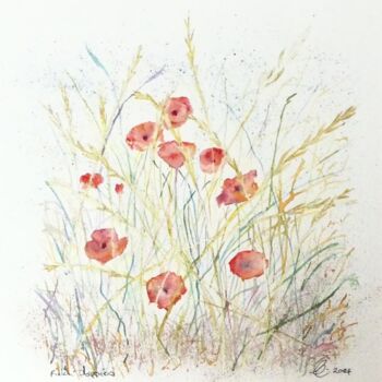 Malarstwo zatytułowany „Red Field Poppies” autorstwa Elizabeth Sadler, Oryginalna praca, Akwarela