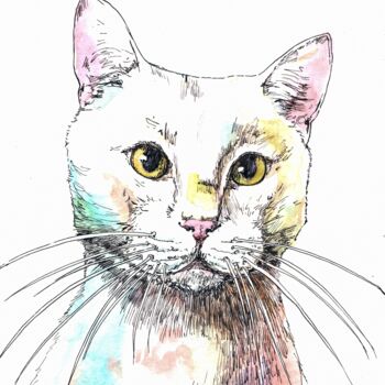 "Белый кот 1." başlıklı Tablo Elizabeth Shamina tarafından, Orijinal sanat, Suluboya