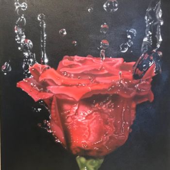 「Красная Роза в брыз…」というタイトルの絵画 Елизавета Вершининаによって, オリジナルのアートワーク, エアブラシ ウッドストレッチャーフレームにマウント