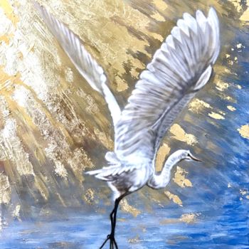 Картина под названием "Белая Цапля" - Елизавета Вершинина, Подлинное произведение искусства, Акрил Установлен на Деревянная…