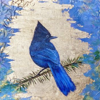 Painting titled "Синяя птица счастья" by Elizaveta Vershinina, Original Artwork, Airbrush Mounted on Wood Stretcher frame
