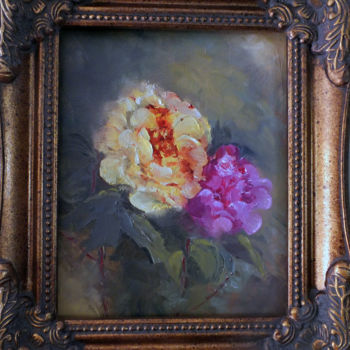 Painting titled "Gentle Roses - Fram…" by Elizabeth Williams, Original Artwork, Oil