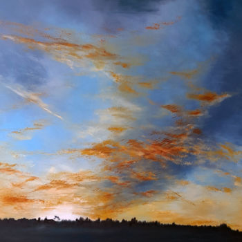 Painting titled "Sunsets Golden Light" by Elizabeth Williams, Original Artwork, Oil Mounted on Wood Stretcher frame