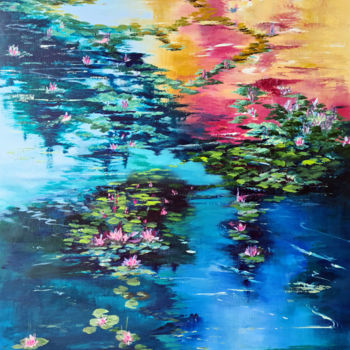 Peinture intitulée "WILD WATER LILIES" par Elizabeth Williams, Œuvre d'art originale, Huile Monté sur Châssis en bois