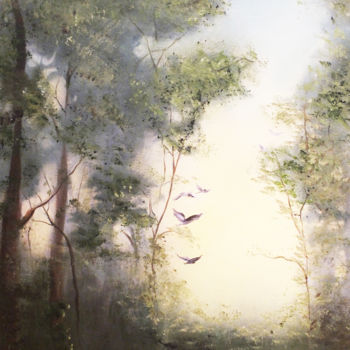 Painting titled "Larks Ascending" by Elizabeth Williams, Original Artwork, Oil