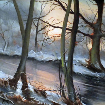 Peinture intitulée "A Winters' Sunset (…" par Elizabeth Williams, Œuvre d'art originale, Huile Monté sur Autre panneau rigide