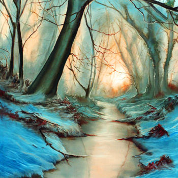 Painting titled "Woodland in Winter…" by Elizabeth Williams, Original Artwork, Oil Mounted on Wood Panel