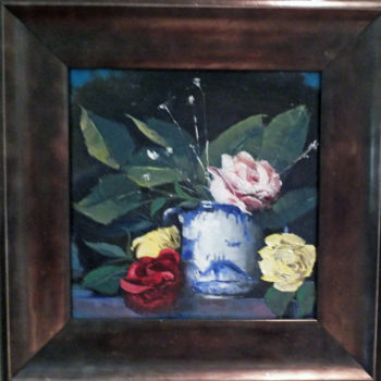 Pintura intitulada "Sugar Jar and Roses…" por Elizabeth Williams, Obras de arte originais, Óleo