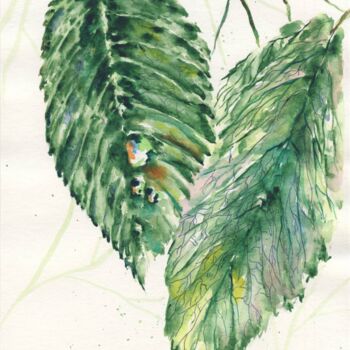 Malerei mit dem Titel "Green Life #1 - La…" von Elizaveta Pastushchak, Original-Kunstwerk, Aquarell