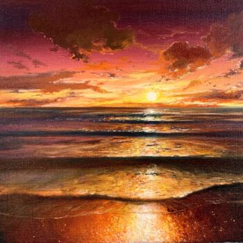 Pintura intitulada "Magnificent red sun…" por Elizaveta Pugacheva, Obras de arte originais, Óleo Montado em Armação em madei…