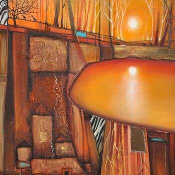 Картина под названием "The unique orange a…" - Елизавета Пугачева, Подлинное произведение искусства, Масло Установлен на Дер…