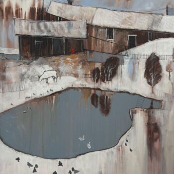 제목이 "Unique abstract lan…"인 미술작품 Елизавета Пугачева로, 원작, 기름 나무 들것 프레임에 장착됨