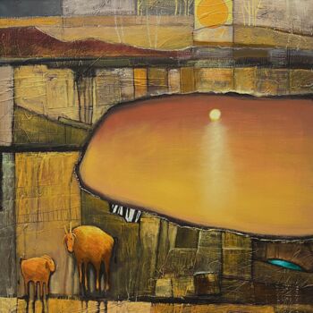 제목이 "Unique abstract lan…"인 미술작품 Елизавета Пугачева로, 원작, 기름 나무 들것 프레임에 장착됨