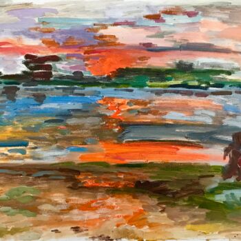 Pintura titulada "sunset / simply art" por Elizaveta Selezneva, Obra de arte original, Oleo