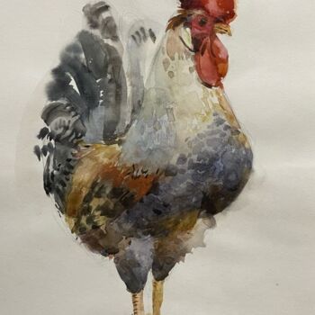Peinture intitulée "Rooster" par Elizaveta Stepanova, Œuvre d'art originale, Aquarelle