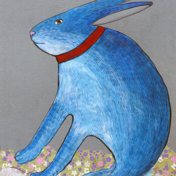 Painting titled "Blue rabbit" by Elizaveta Vlasova, Original Artwork, Acrylic