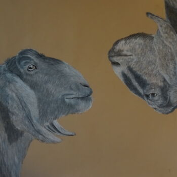 Dessin intitulée "Goat Interactions" par Elke Matthaeus, Œuvre d'art originale, Craie