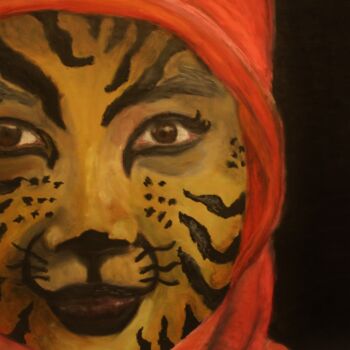 Ζωγραφική με τίτλο "Tiger Face" από Elke Matthaeus, Αυθεντικά έργα τέχνης, Παστέλ