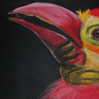 Painting titled "Bird Eating Berry" by Elke Matthaeus, Original Artwork, Pastel