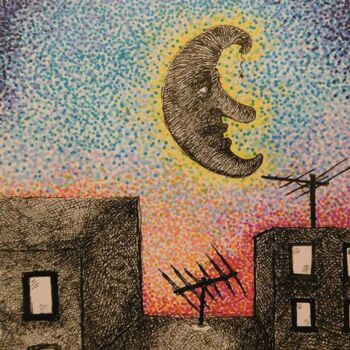 Disegno intitolato "Sunset Moon" da Elke Matthaeus, Opera d'arte originale, Biro