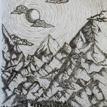 Peinture intitulée "Way to the Mountains" par Elke Matthaeus, Œuvre d'art originale, Encre