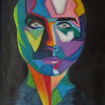 Painting titled "Geometric Face" by Elke Matthaeus, Original Artwork, Acrylic