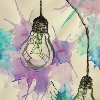 Картина под названием "Lightbulbs" - Elke Matthaeus, Подлинное произведение искусства, Чернила
