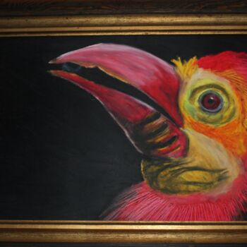 Malarstwo zatytułowany „Bird eating berry” autorstwa Elke Matthaeus, Oryginalna praca, Pastel
