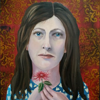 Pintura intitulada "La Fleur" por Elke Thiébaut, Obras de arte originais, Óleo Montado em Armação em madeira