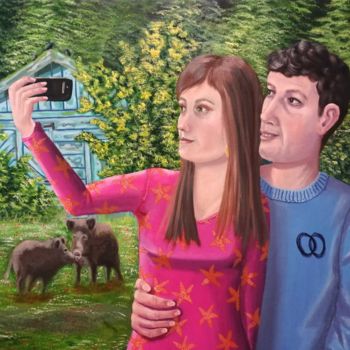 Pintura intitulada "Selfie" por Elke Thiébaut, Obras de arte originais, Óleo Montado em Armação em madeira