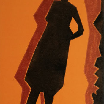 Gravures & estampes intitulée "L'Ombre de mon Ombre" par Elke Thiébaut, Œuvre d'art originale, Linogravures